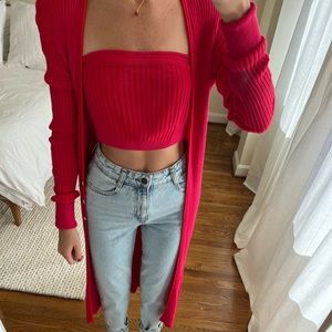 Free People Carly Cardi Set, Bella Rossa (Red/Pink), Size S